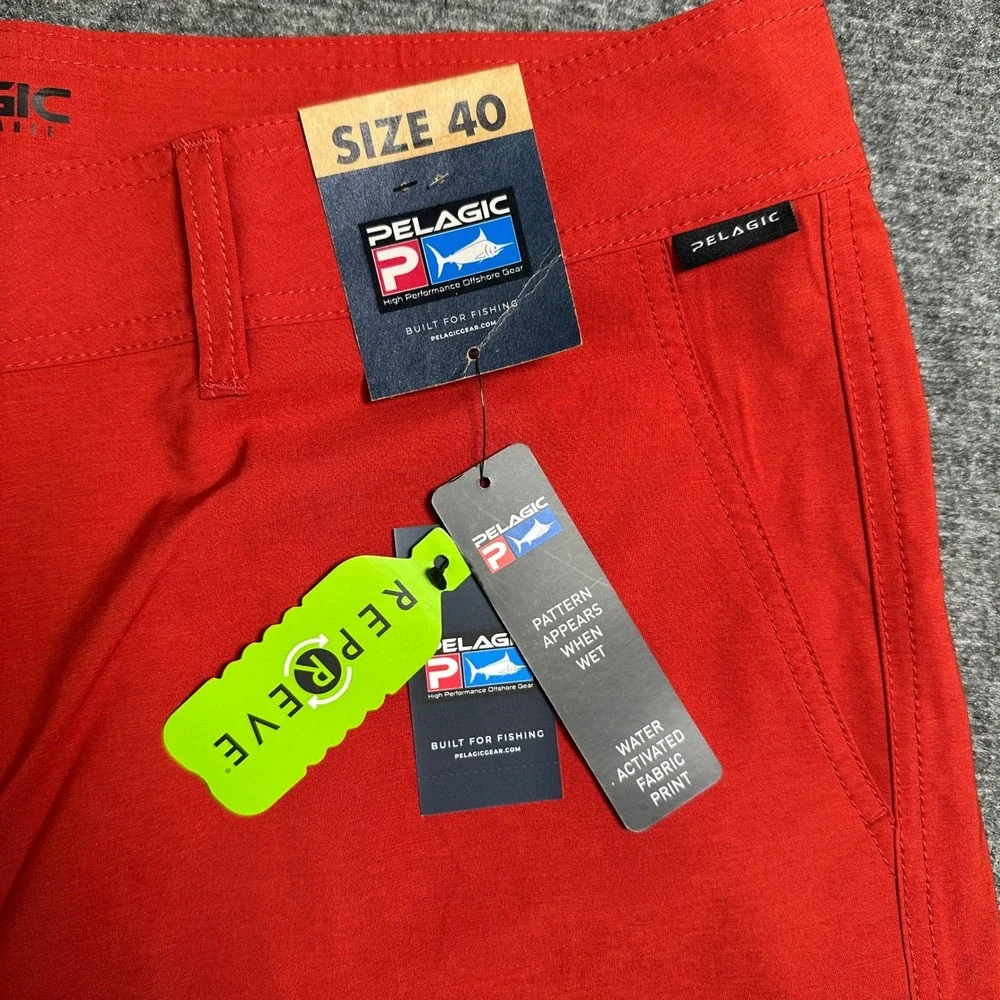 NWT Pelagic Deep Sea US Angler Fishing Shorts Red Grey Water Activated Mens 40
